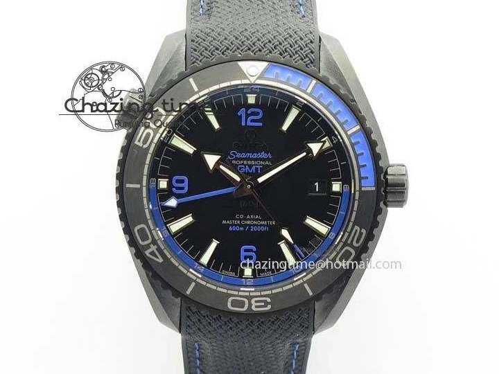 0428 Unique Planet Ocean 45mm Real Ceramic Blue BP-Maker Best Edition Black Dial On Nylon Rubber Strap A 8184